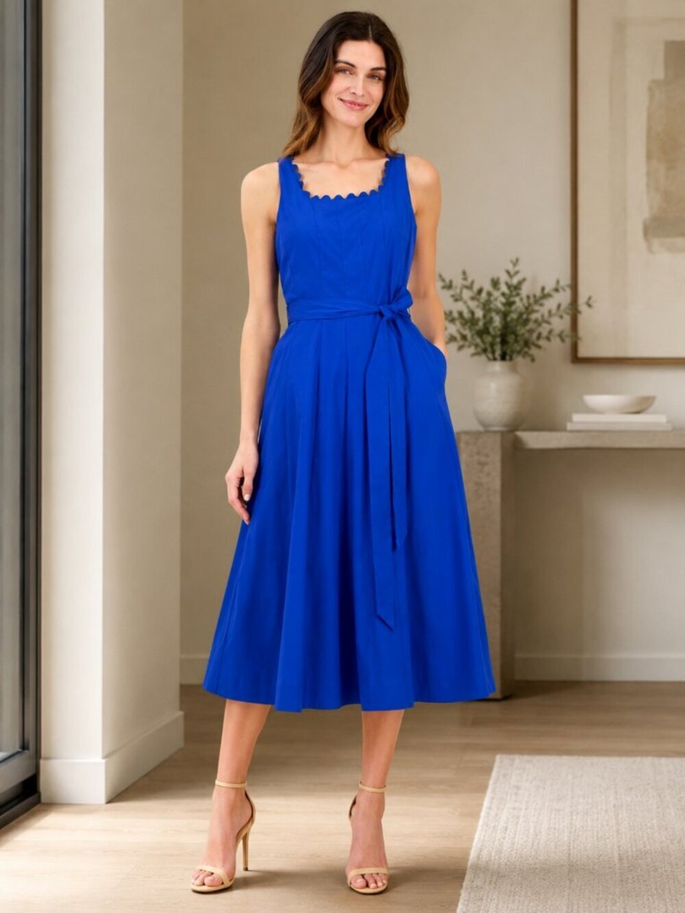 Anne Klein Blue MIDI Dress Fit and Flare Sleeveless Size 8 NWT - Picture 3 of 6